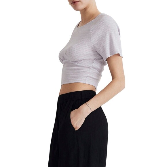 Madewell Women's Size L Shirred Crewneck Crop Top Dusty Lavender - NWOT - Picture 3 of 11